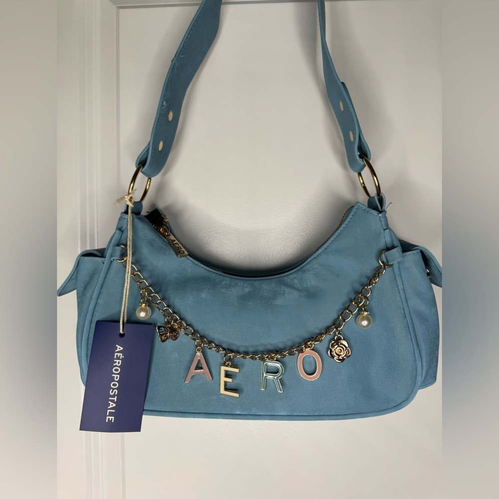 Aeropostale Light Blue Shoulder Bag with Charm Detail purse charms Y2K style